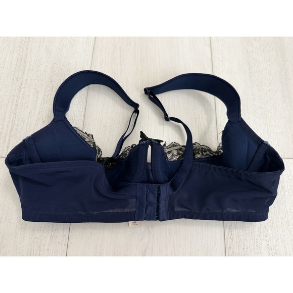 Cacique Satin Lace Quarter Cup Underwire Bra Sz 38D Blue / Black - Picture 4 of 5